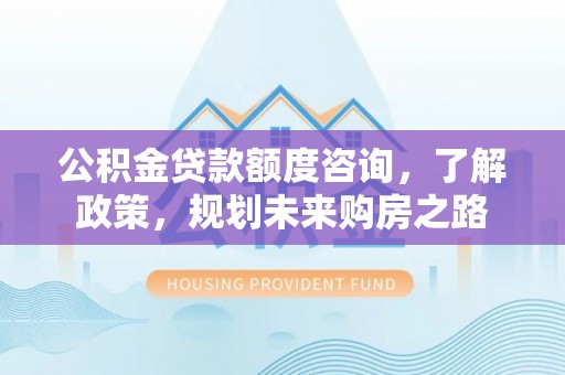 久治公积金贷款额度咨询，了解政策，规划未来购房之路